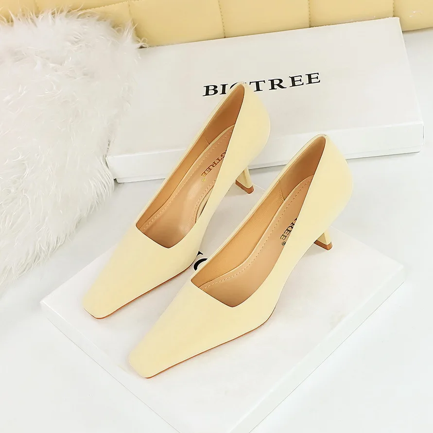 

Women Pumps Shoes With Thin High Heels Shallow Mouth Small Square Toe Simple Appearing Slim In Spring And Autumn женские туфли