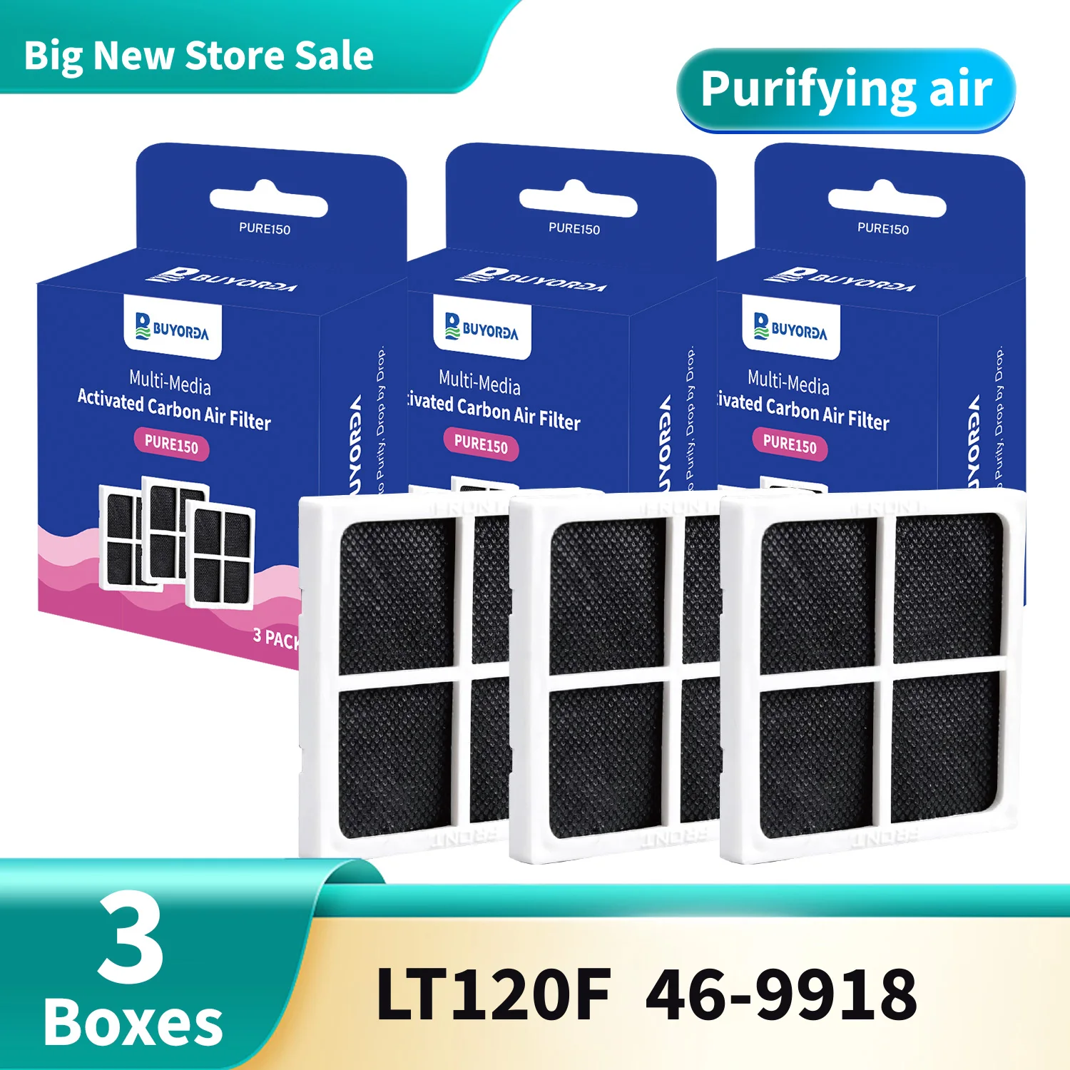 فلتر هواء بديل للثلاجة متوافق for LG LT120F و for Kenmore Elite 9918 موديلات ADQ73214402 ، ADQ73214404 ، ADQ73334008 ، LMXS30776S ، عبوة 3 صناديق