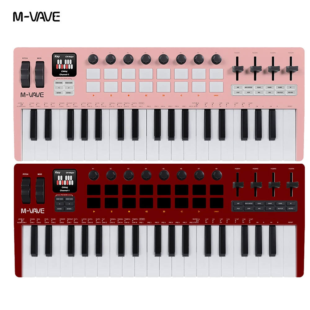 

M-VAVE SMK-37 PRO 37-клавишная MIDI-клавиатура 16 барабанных колодок Источник звука Цветная клавиатура для нескольких систем поддерживает беспроводное соединение