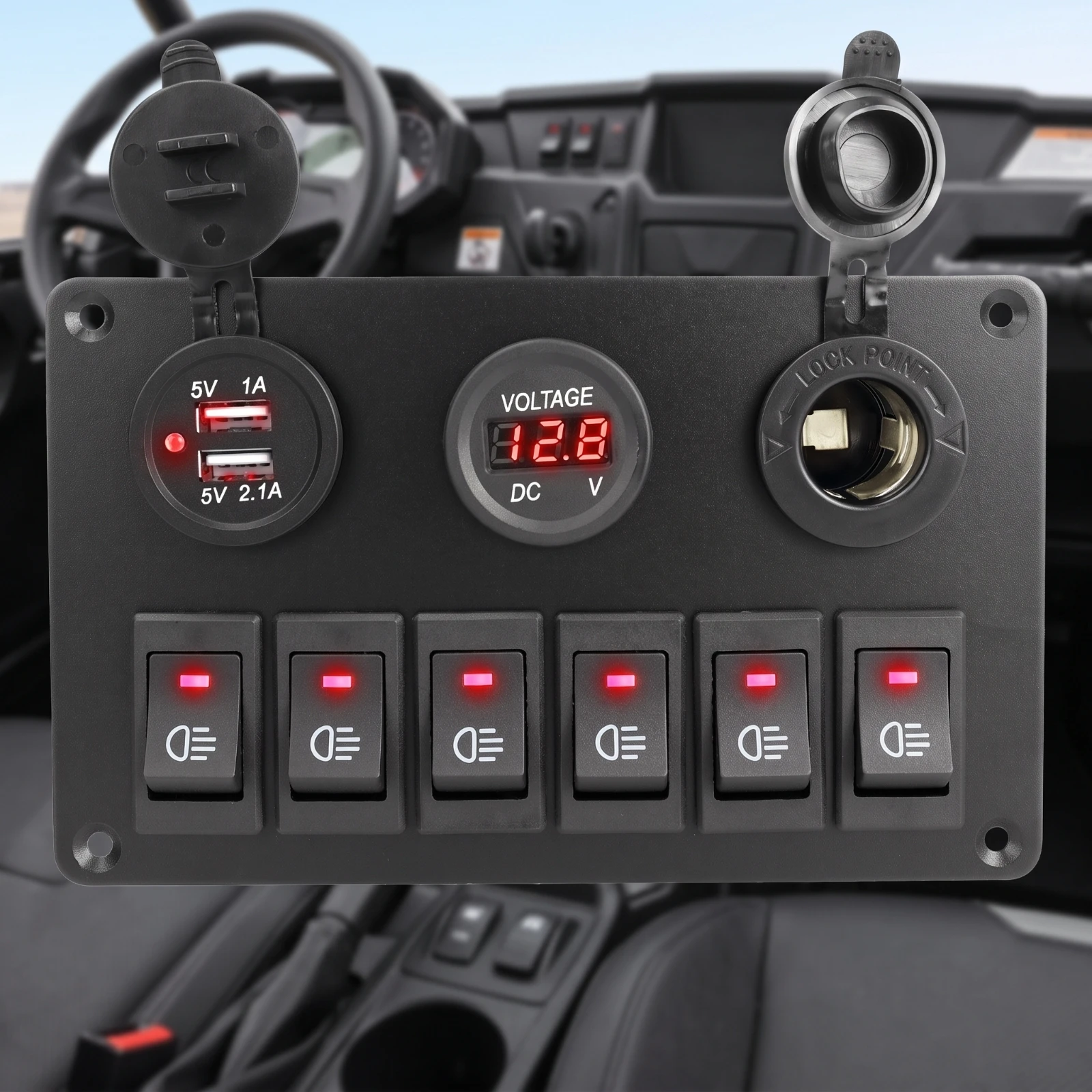 6 Gang Switch Panel LED Switch Panel with USB Charger 12V Multi-Function for Boaters, Boats, RVs