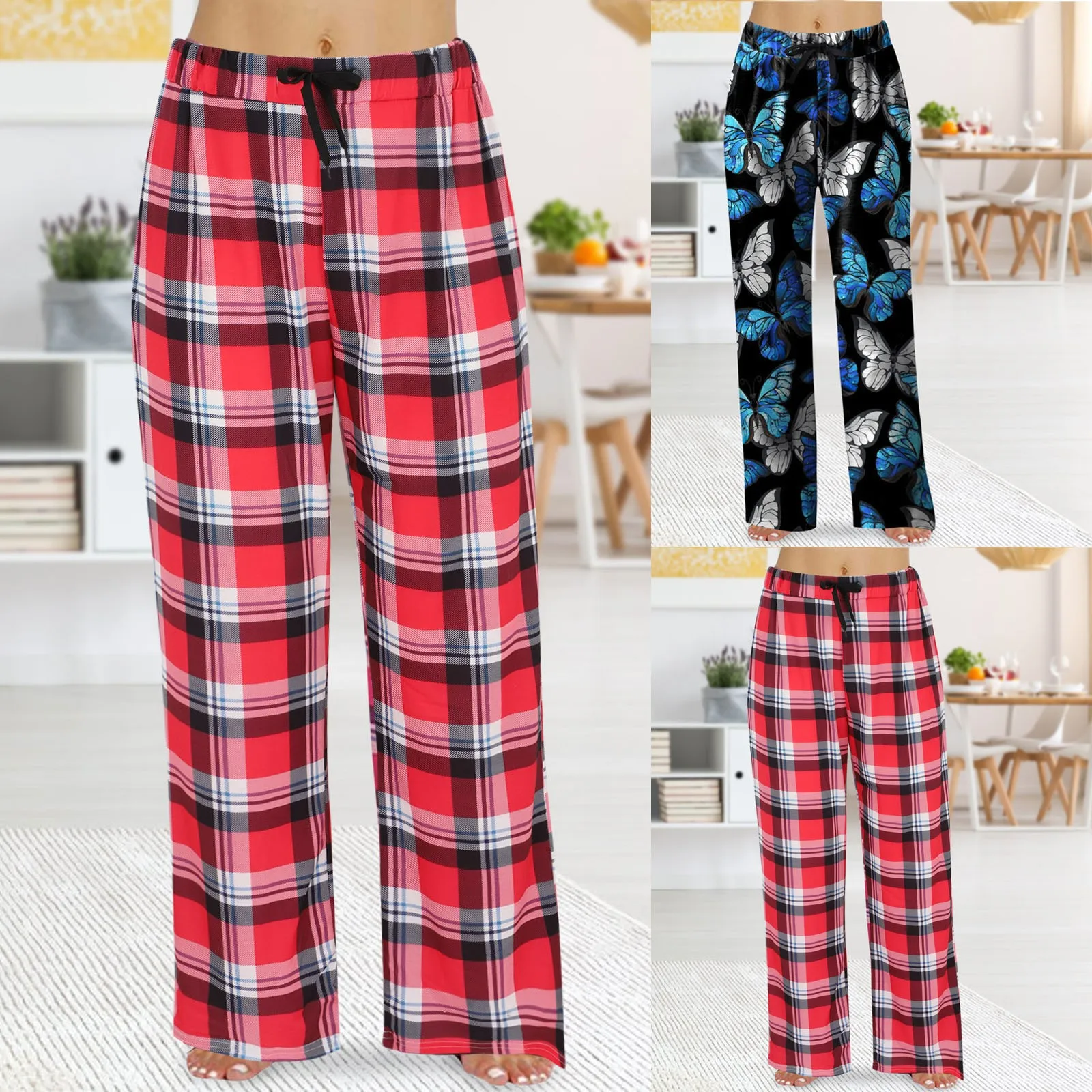 

Women's Spring Fashion Casual Plaid Lace Cotton Pants Ladies Loose Casual Pants for Women plus Size Women's Pants Suits Casual