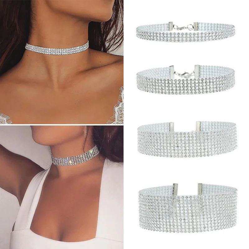 Rhinestone Choker Necklace for Women Wedding Party Jewelry Body Chain Crystal Bundle Neck Element Chokers Collar Jewelry Gifts