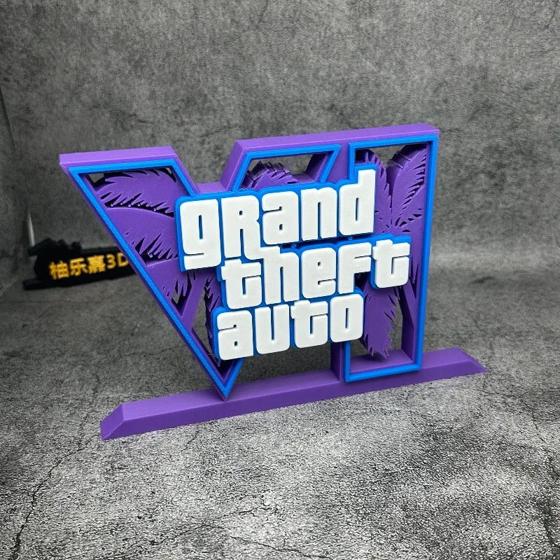 

20cm Classic Movie Game Peripherals Suitable for Model Dolls GTA6 3D Logo Stand Ornaments PLA Cosplay Exhibition Decoration Toys