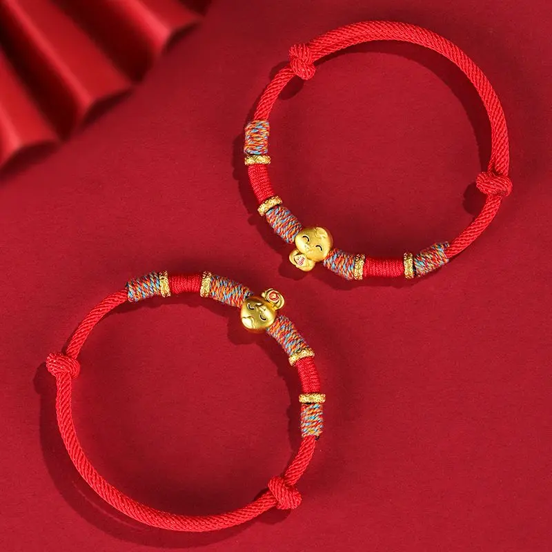 Year of the Snake Birthday Year Coins Handwoven Hand Rope Fulu Lucky Red Rope Auspicious Jewelry Gift