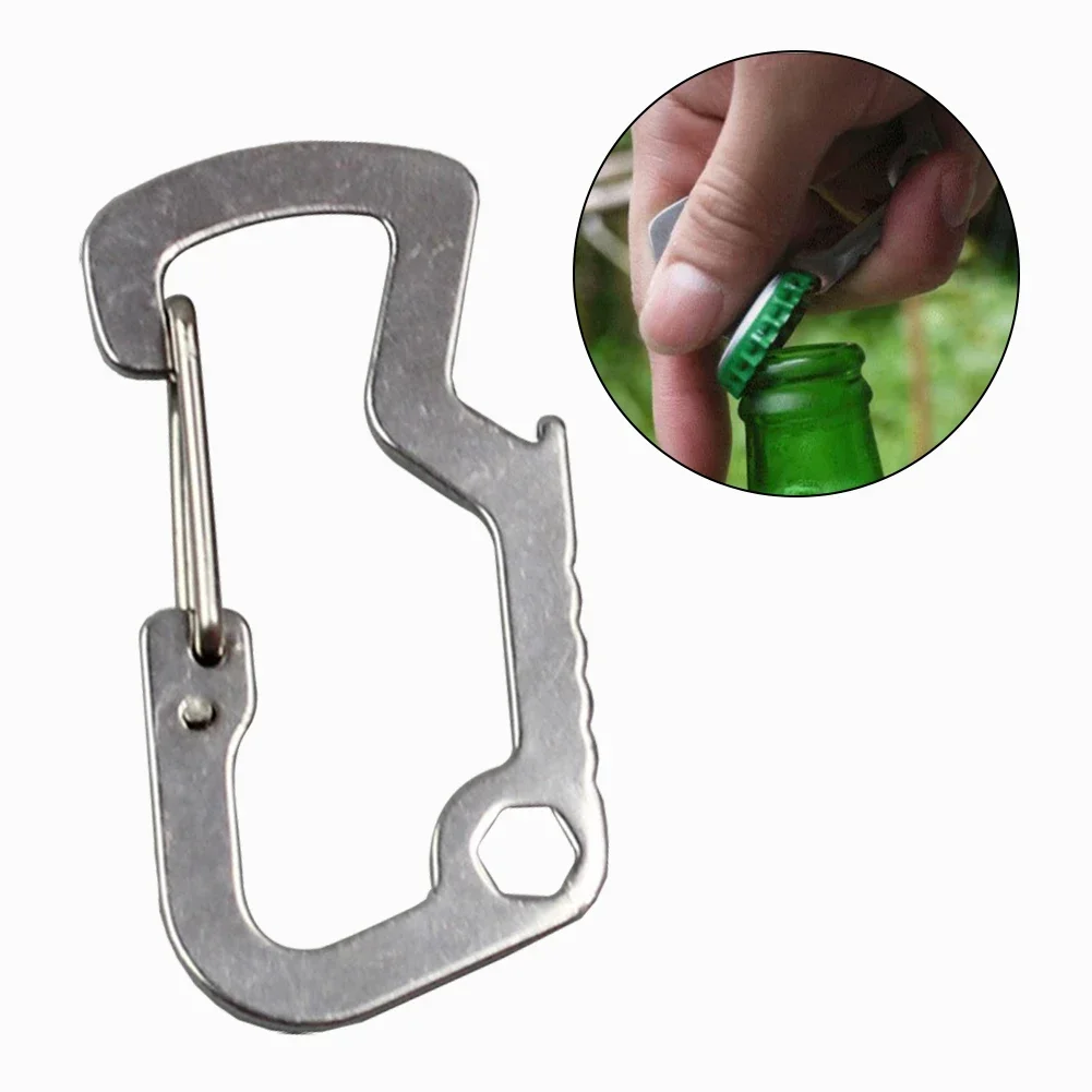 Stainless Steel D Shape Carabiner Outdoor Hiking Buckle Lockbutton Cap Lifter Quick Release Keychain Opener EDC Equipment