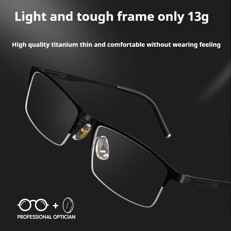 

Minimalist Metal Half-Rim Myopia Eyeglasses-Prescription Glasses Lightweight Retro Design for Square Faces, Blue Light Blocking