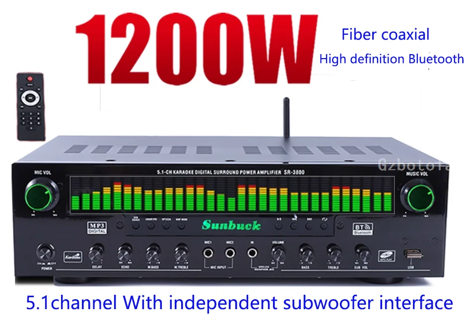 

Высокая мощность 1200 Вт 220 В Bluetooth оптоволоконный коаксиальный усилитель без потерь 5,1-канальный цифровой усилитель объемной мощности для караоке