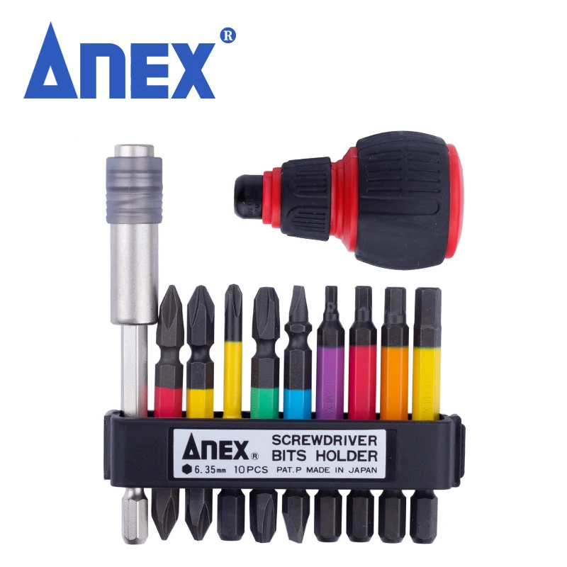 ANEX ACMH9-EH Color Bit Extension Holder, Replacement Handle, Holder Included, Set of 9 Made in Japan