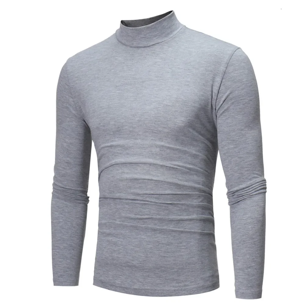 Men’s Winter Warm Mock Neck Basic Plain T-shirt Blouse Pullover Long Sleeve Top Male Outwear Slim Fit Stretch Fashion Sweater