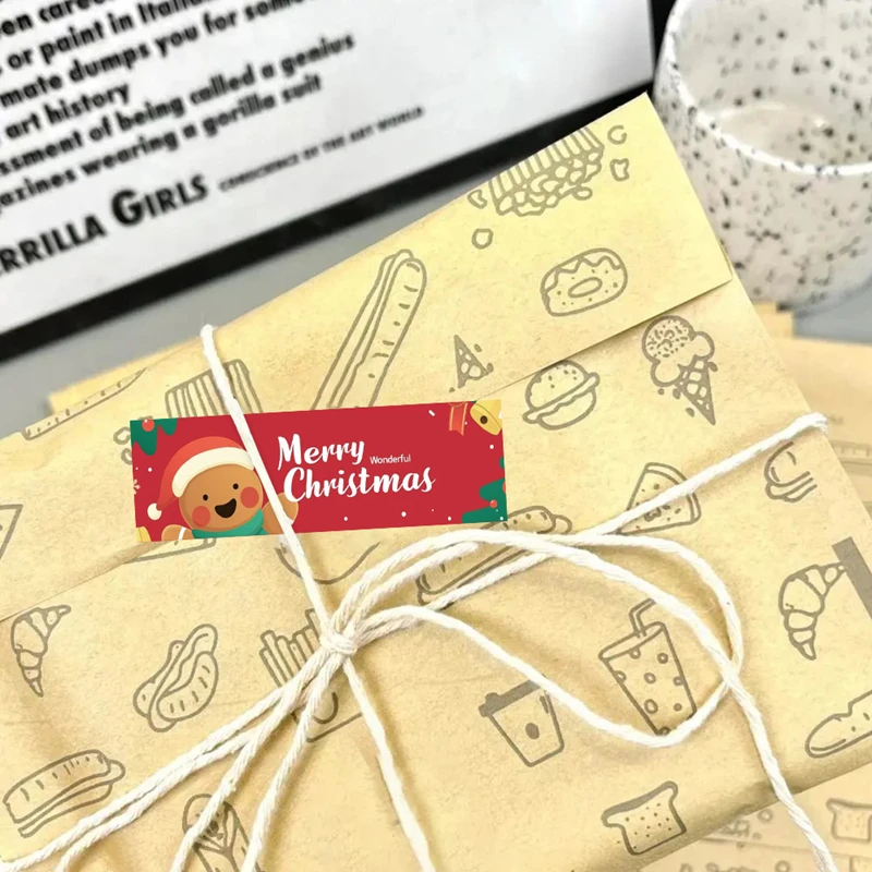 1 لفة ملصقات عيد الميلاد - شجرة عيد الميلاد اللطيفة، سانتا كلوز، الرنة، عيد ميلاد سعيد - لتغليف الهدايا، التعبئة والتغليف