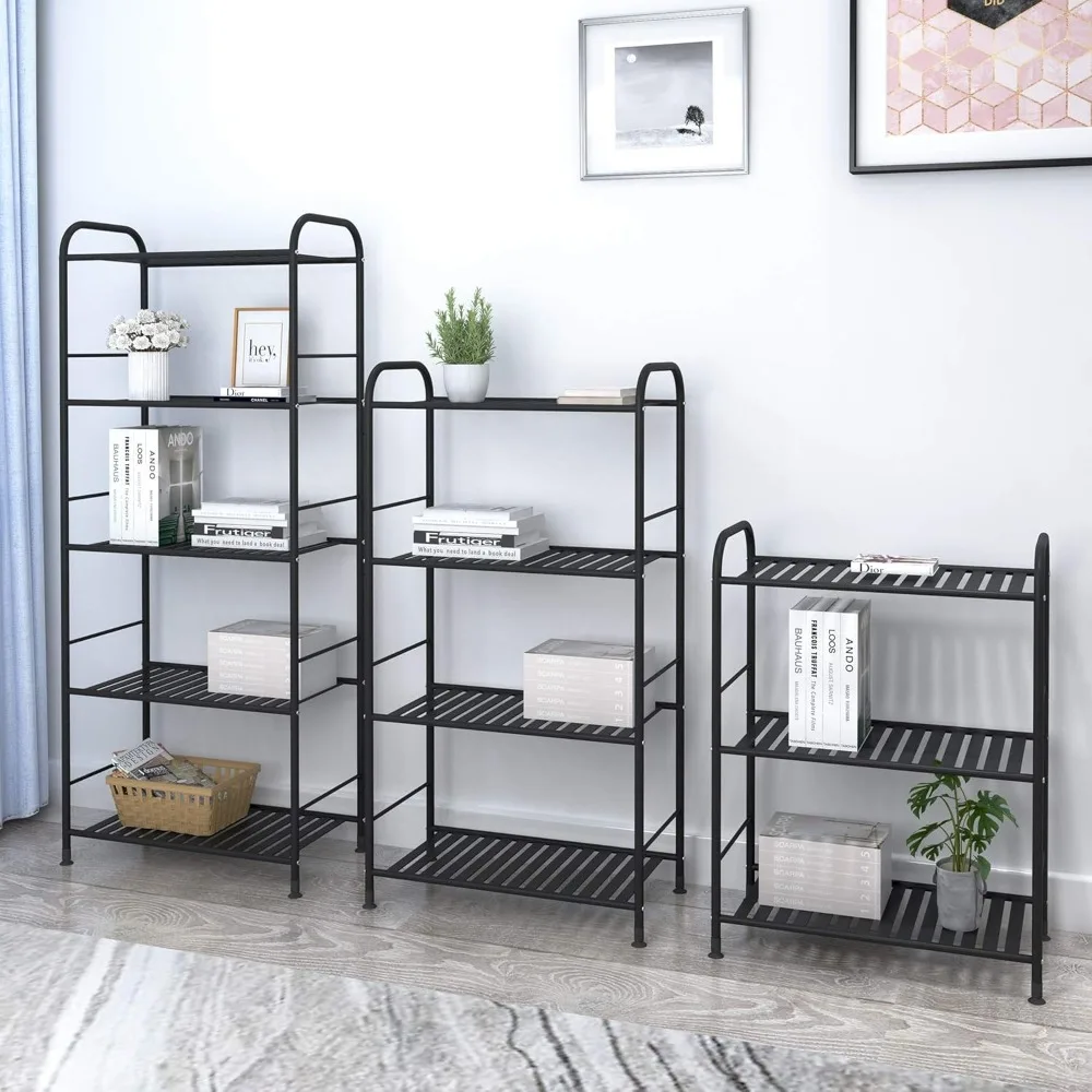 وحدة أرفف معدنية قابلة للتعديل مكونة من 3 طبقات، رف تخزين عالي التحمل لغرفة المعيشة في المطبخ والحمام (أسود) #5