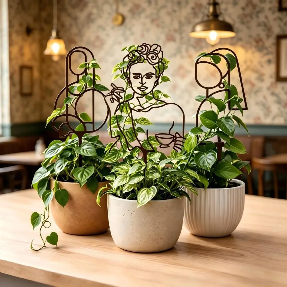 Distressed Vintage Iron Simple Artistic Shape for Garden Decoration Elegant Line Womens Iron Climbing Frame For Climbing Plants