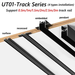 Luz de pista magnética ultrafina, 6mm, superfície de trilho embutida, ponto de montagem de reboco, led inteligente tuya zigbee, preto e branco, 1m/2m/2.5m