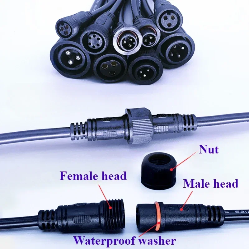 1-10Pairs 2 3 4 5 6Pin 0.3/0.5/0.75/1.0/1.5 sq IP67 Waterproof Male Female Cable Conn Plug Butt Extension Line Outdoor LED Wire