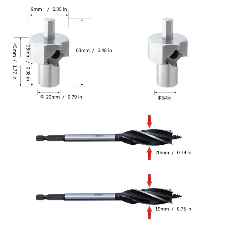 Benches Dog Hole Chamfer Reamer for 19mm/20mm Dog Holes Polishing Finish Dog Hole Shaping Trimmers Stainless Steel A0KF