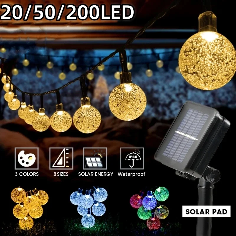 200 LED Bulb Solar Crystal Ball Bubble Light Pole Waterproof Outdoor Lighting Strip Garden Solar Lamp for Camping Decoration