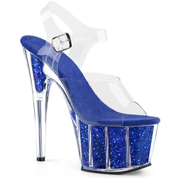transparent crystal sandals bride wedding shoes 17cm High heeled 7 inches Thin Heels Pole dancing blue Exotic Stripper sexy show