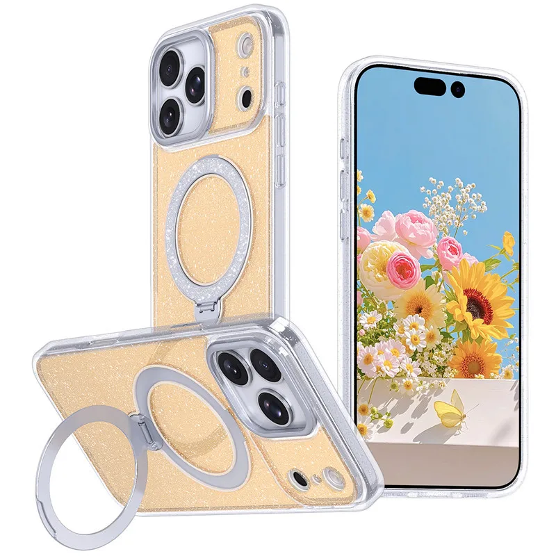 

Fashion Support Magnetic Charging Phone Case for iPhone Air 17e 16e 15 14 Plus 13 12 Pro Max With Back Rotating Stand
