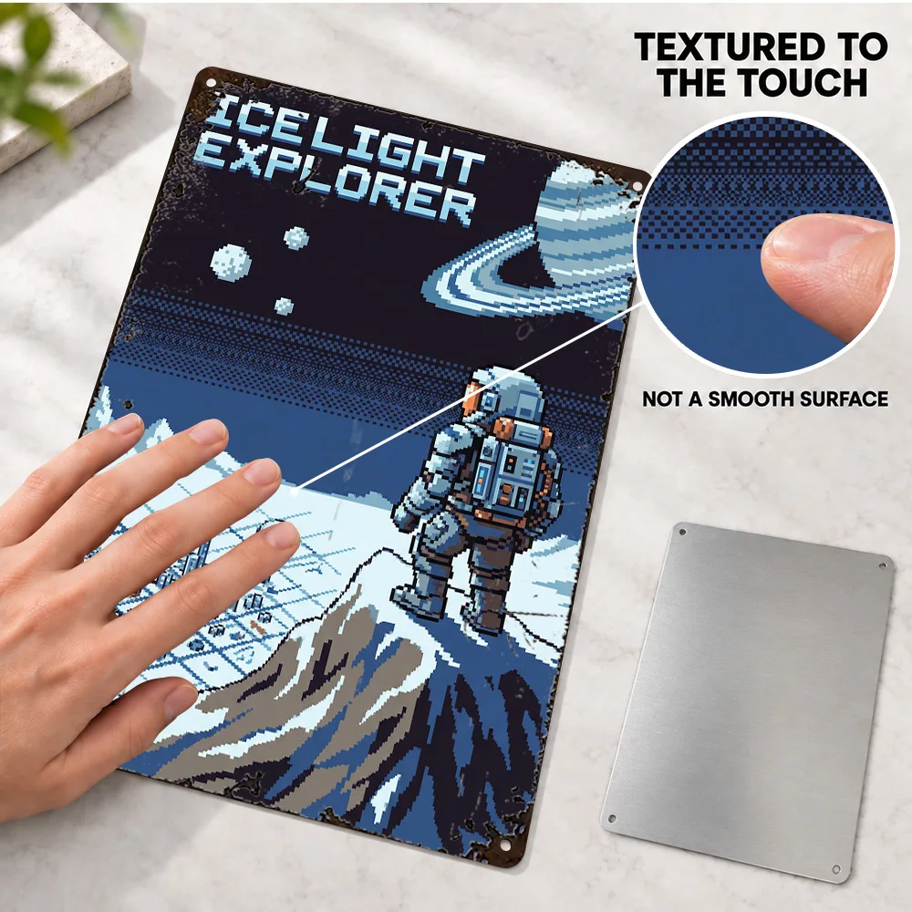 Pixel Space Explorer Printed Poster Astronomy Graphic Creative Workspace Wall Art Personalized Aluminum Metal Sign Unique Gift