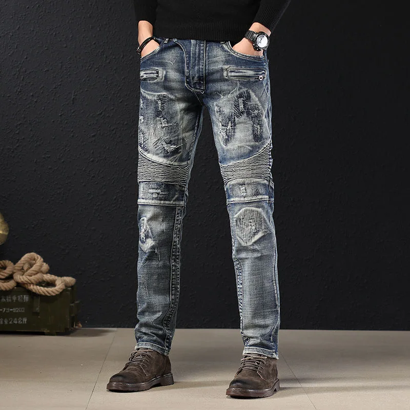 

2025 Spring and Autumn New Fashion Trend Retro Ripped Straight Leg Jeans Men's Casual Loose Comfortable High Quality Trousers