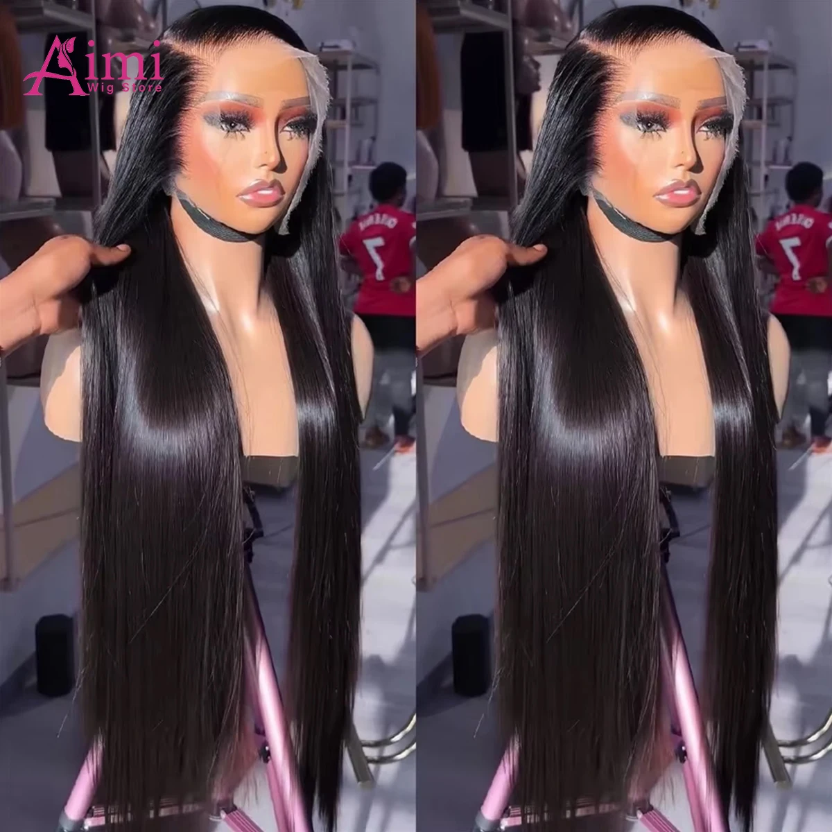 Прямые парики из натуральных волос 200 Плотность 360 Полный парик шнурка Человеческие волосы Предварительно выщипанные 13x6 Парик фронта шнурка Бразильский черный парик из человеческих волос