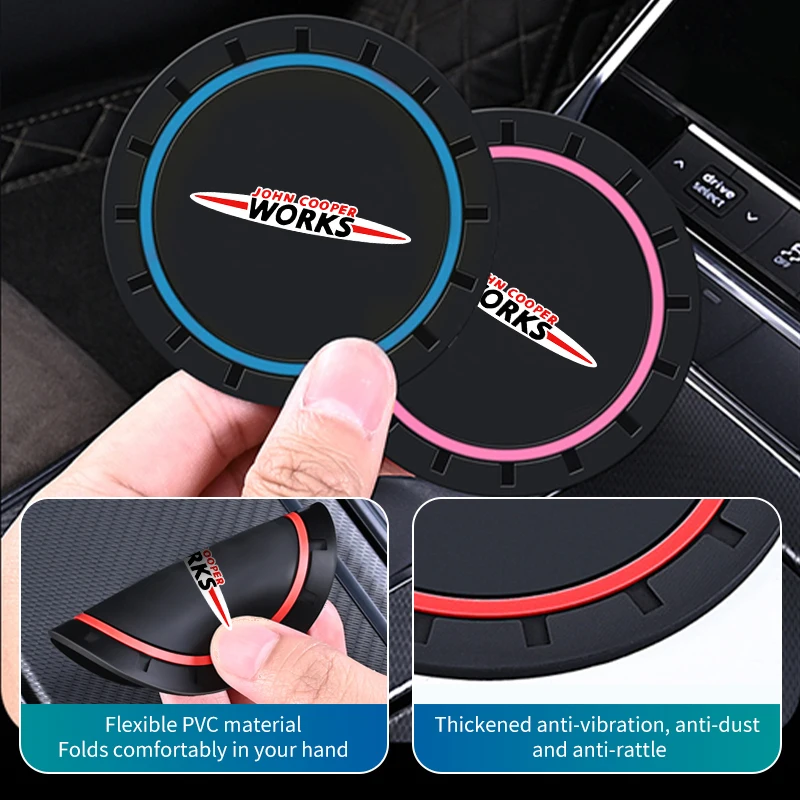 2Pcs Car Silicone Coaster Anti-Slip Water Cup Drink Mat For MINI R60 F56 R56 F54 F57 R70 JCW John Cooper Works