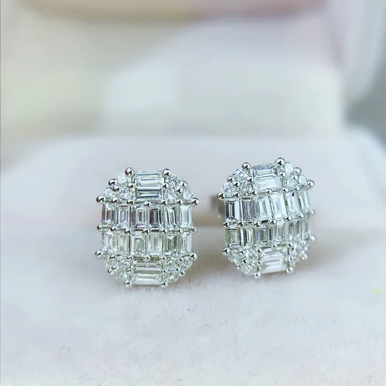 2022 NEW Baguette Cut Stud Earring For Women Diamond  Real S925 Sterling Silver Engagement Wedding Bridal Charm Party Jewelry