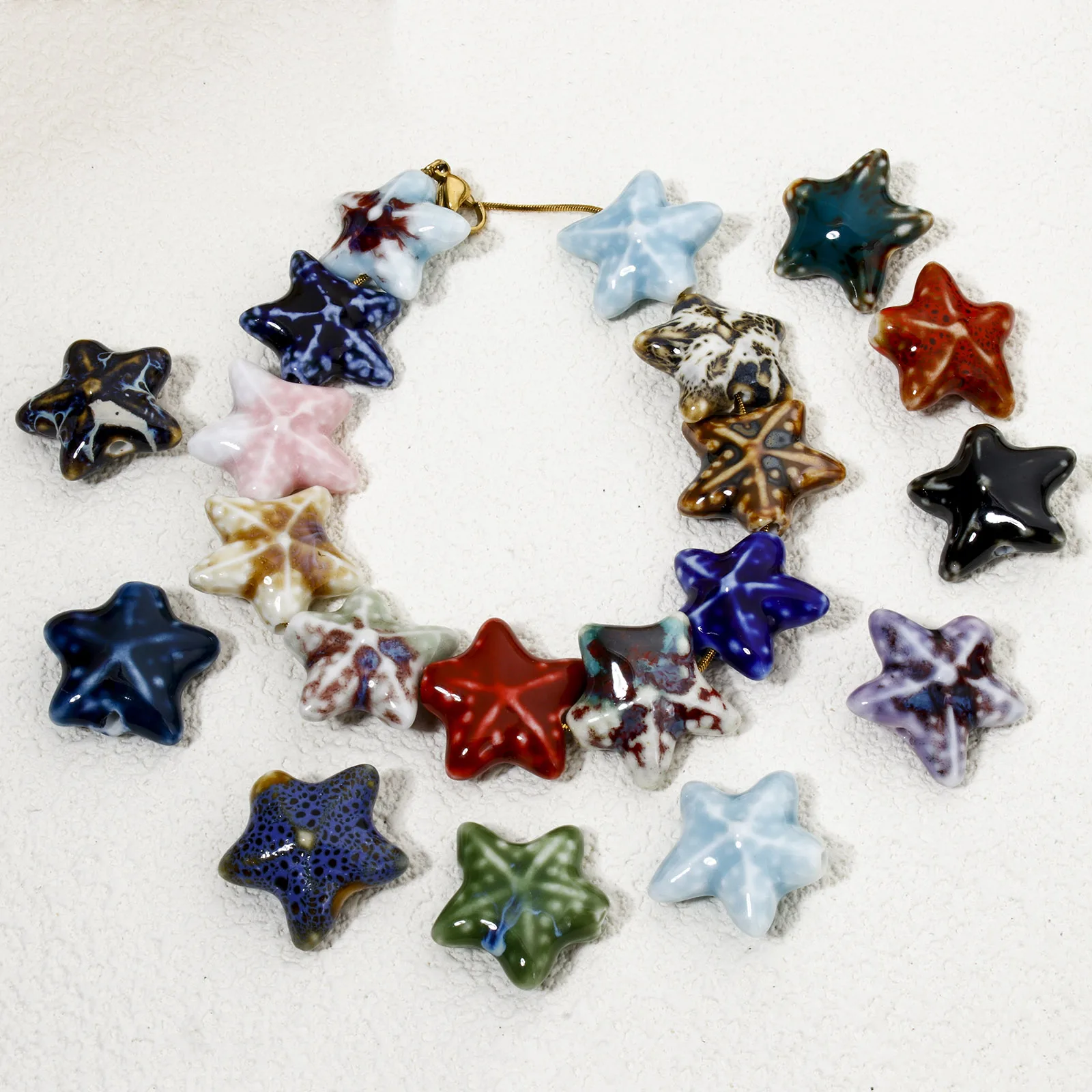 10 PCs Ceramic Starfish Ocean Jewelry Beads For DIY Jewelry Making Multicolor 3D Charms About 22mm x 19mm, Hole: Approx 2mm