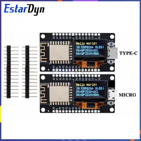 NodeMCU ESP8266 V3 Board w/ 0.96'' OLED Display, ESP-12F WiFi Module CH340 Type-C USB for Arduino/MicroPython IoT Projects