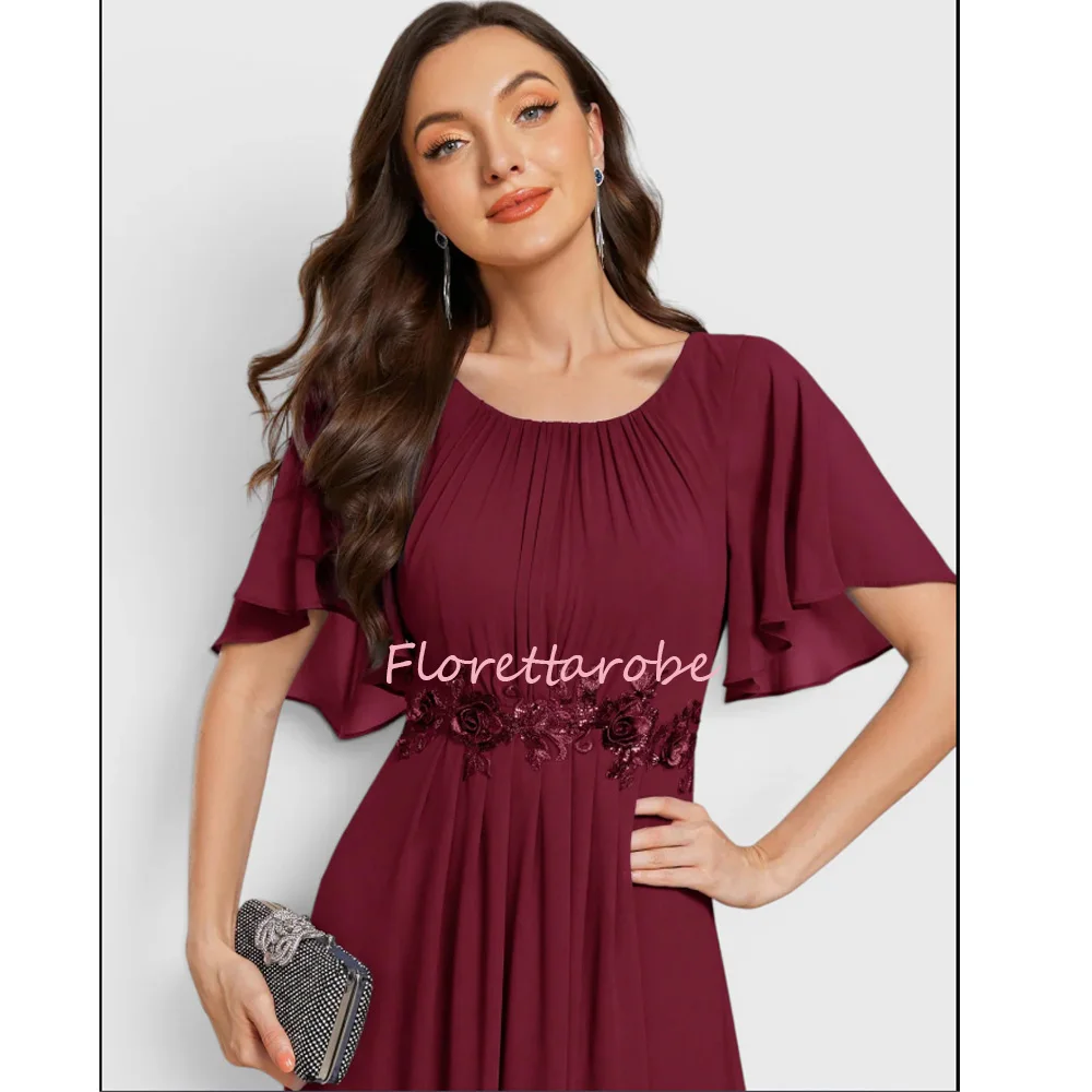 Customized Appliques Mother of the Bride Dresses Cape Sleeves Women Chiffon Floor Length Formal  Elegant Cocktail Evening Party
