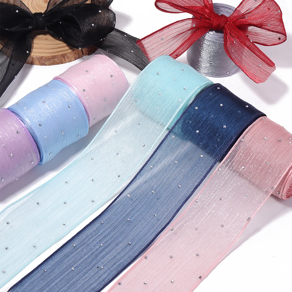 5 Yards 4cm Diamant-Mesh-Organza-Plisseeband DIY Haaraccessoires Dekoration Geschenk Schleife Verpackung Kleidung Hochzeit Party Dekor – Detail 6