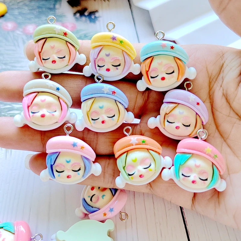 10PCS Cute Shiny Cartoon Makeup Pop Girl Resin Pendant Fashion Dangle DIY Necklace Bracelet Earrings Keychain Accessories S068