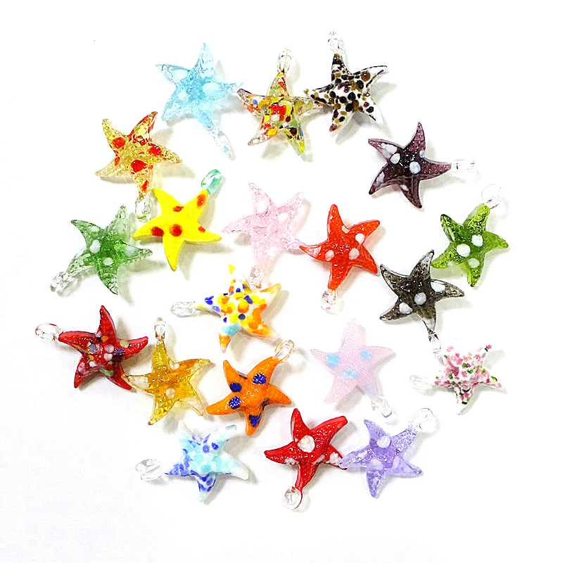 2pcs Mini Sea Star Fish Glass Pendant Cute Marine Animal Starfish Charms for Diy Jewelry Making Accessories or Aquarium Trinkets