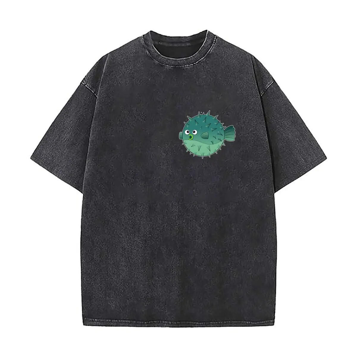 Seaweed the Blowfish , Cute Puffer Fish Sticker 2025 Heavy Men Washed Vintage Oversized T-Shirt
