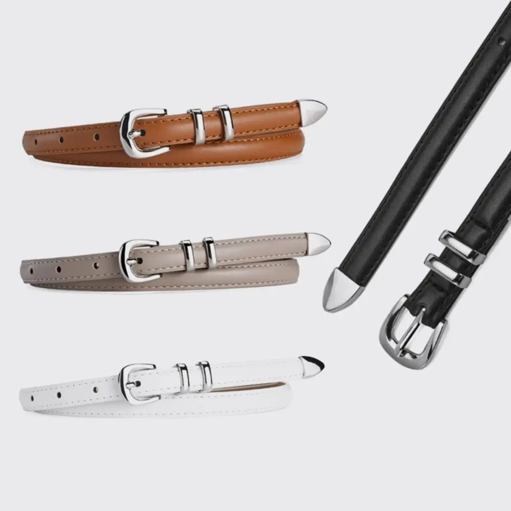 1PC Simple PU Leather Belt Versatile Silver Pin Buckle Women's Belt Luxury Decoration Student Jeans Thin Belt