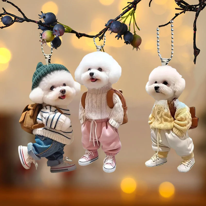 Creative Puppy Man Backpack Rearview Mirrors Pendant Car Hanging Ornaments Car Decoration Accessories Gifts for Women Men