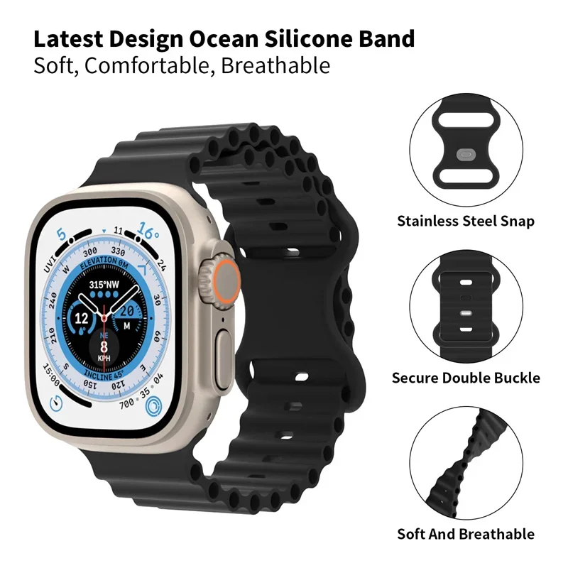 Ocean strap For Apple Watch Ultra 2 Band 49mm 9 8 7 45mm 41mm Silicone Bracelet Wristband iWatch 6 5 4 3 SE 44mm 40mm 42mm band