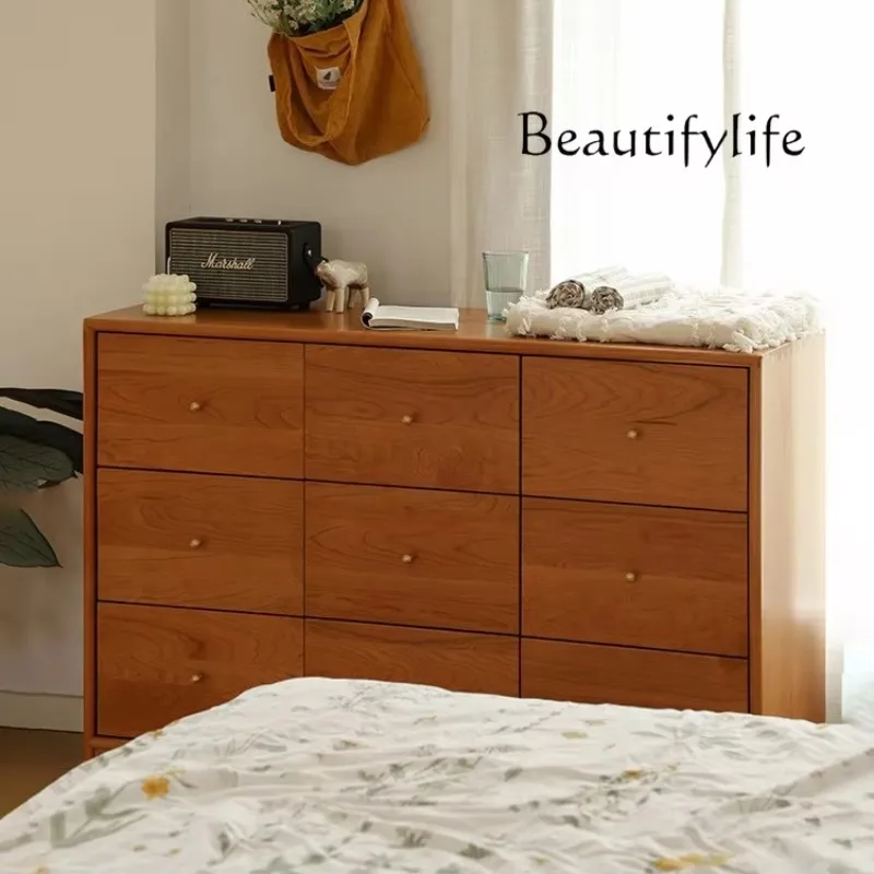 

Nordic Nine-Drawer Cabinet Small Apartment Bedroom Storage Locker Multi-Functional Cherrywood Storage Cabinet