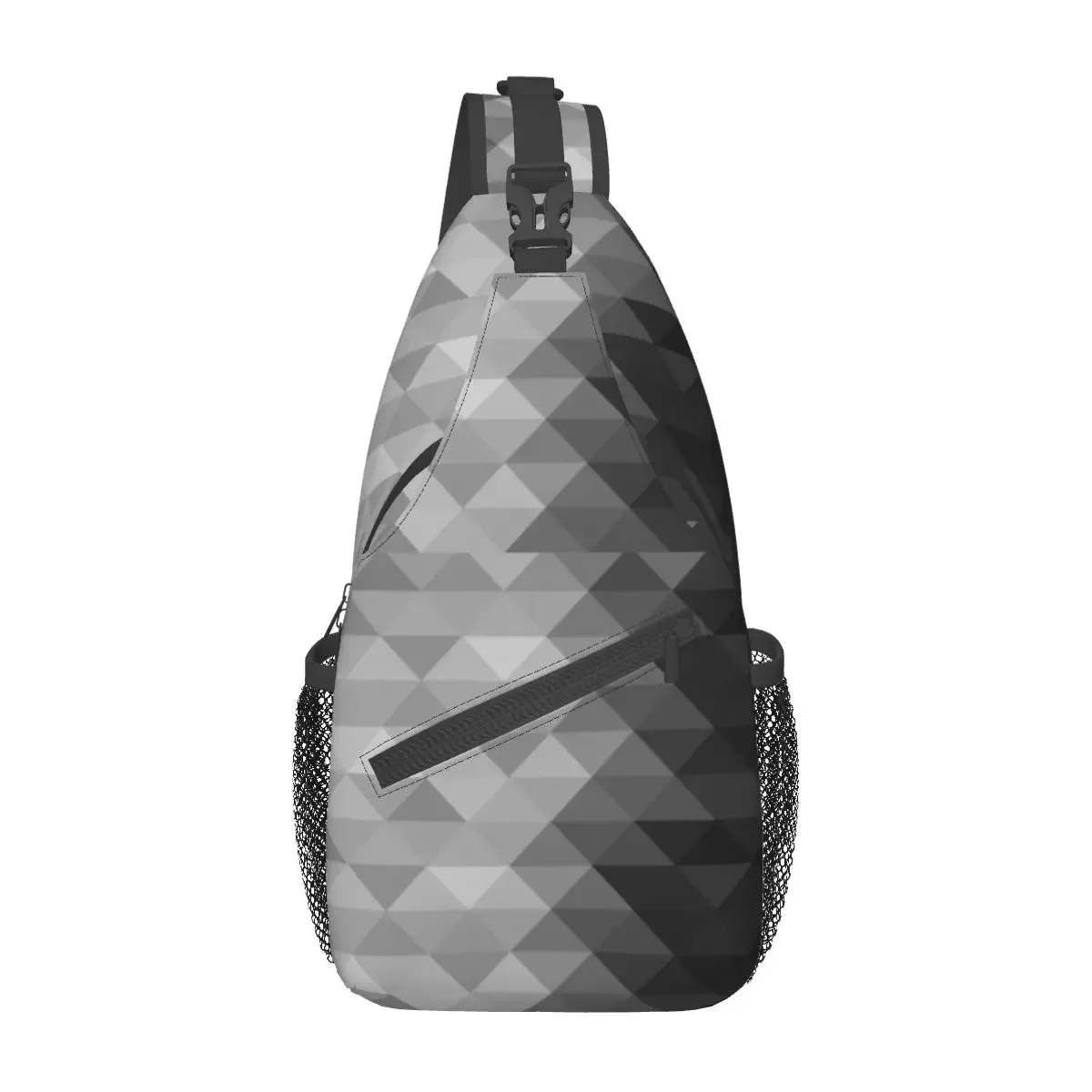 Grayscale Triangle Crossbody Sling Bags Chest Bag Geometric Squares Shoulder Backpack Daypack for Travel Hiking Biking Pack