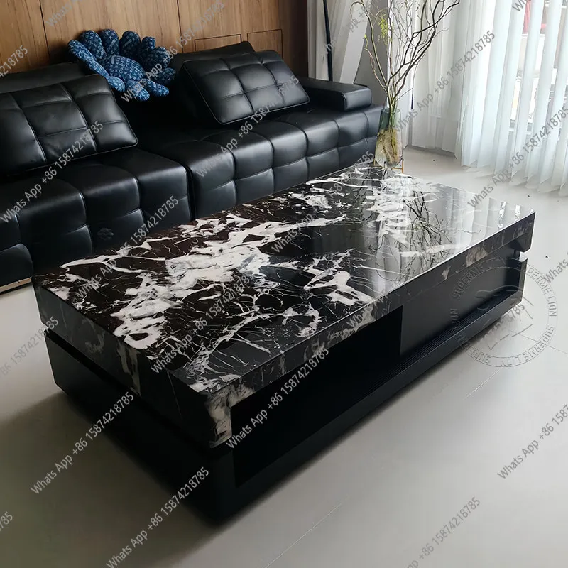 

Marble luxury stone coffee table living room new home black walnut light luxury luxury sense can be customized