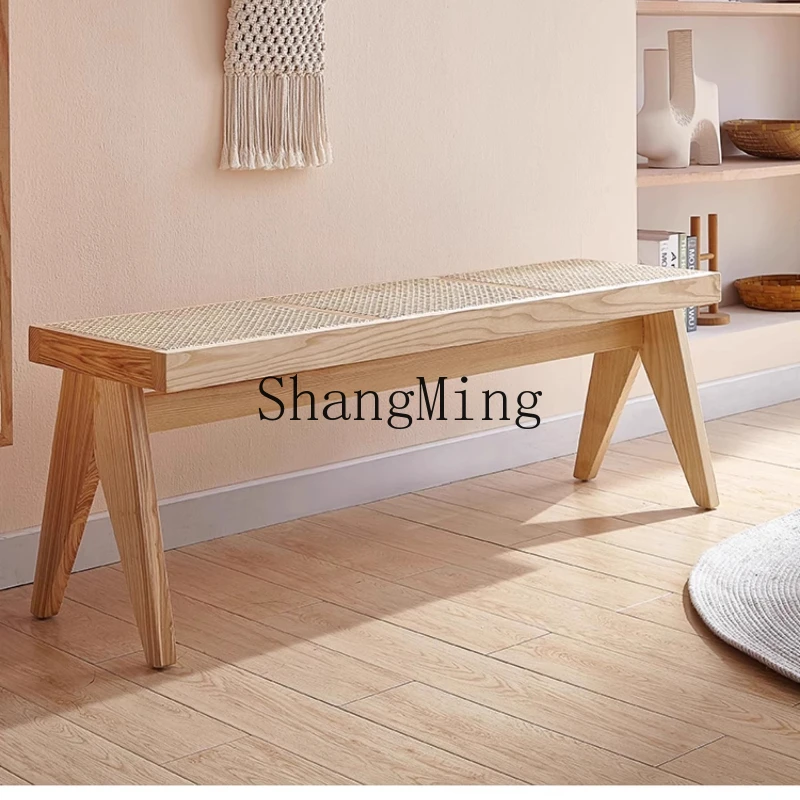 

ZYY household log rattan bench household solid wood strip shoes changing stool dining table