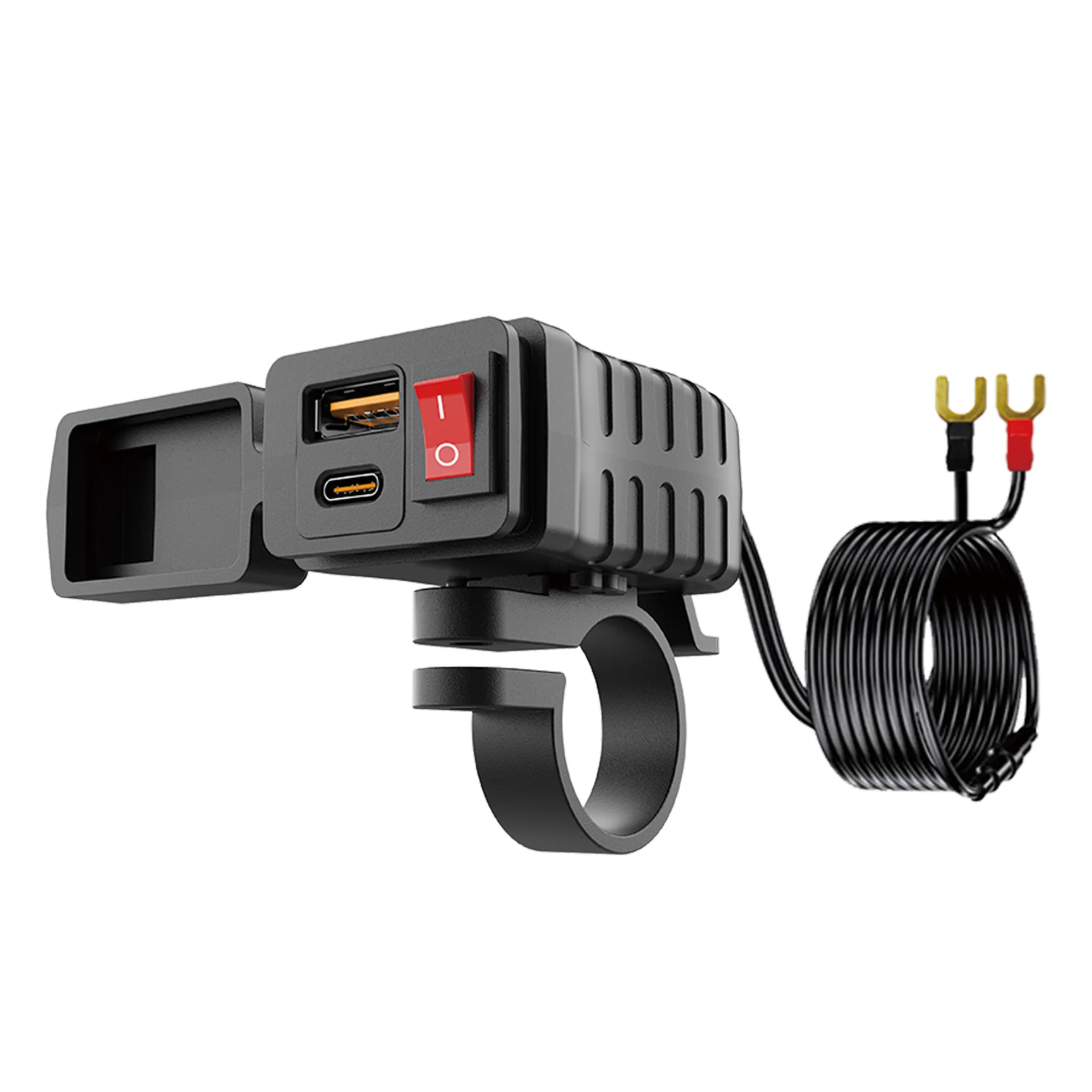 Fast charging motorcycle car mounted mobile phone charger with high current QC+PD digital display and electronic buttons 6