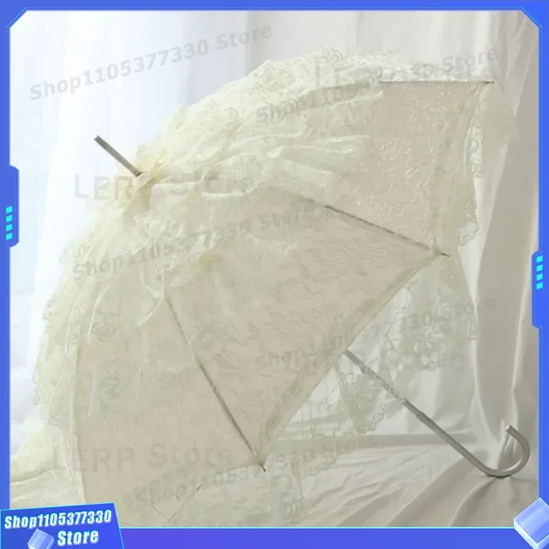 European Style Multi Layer Lace Long Handle Umbrella Creative Lightweight Sun Protection Parasol For Wedding Photography