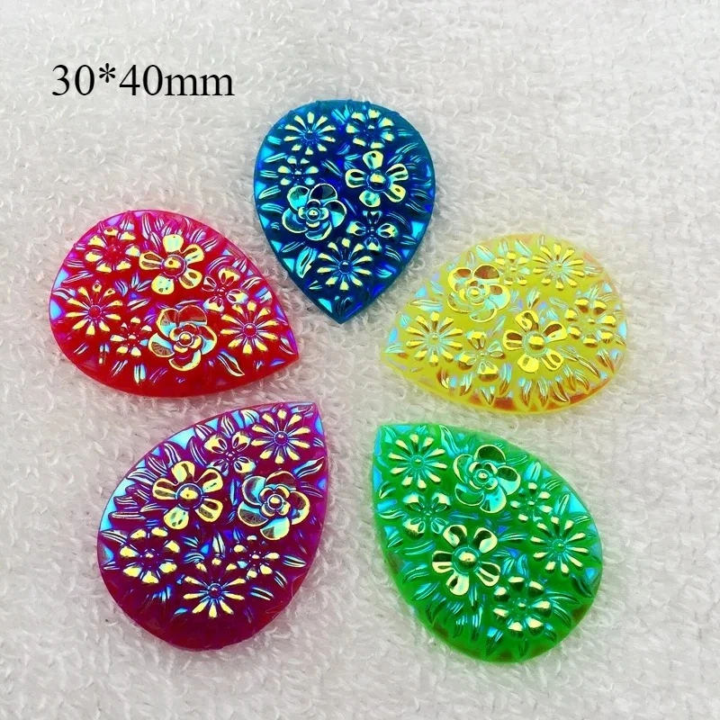 6pcs 30*40mm AB Resin rhinestone applique Tear drop Flatback stones and crystals Wedding Buttons Diy strass Craft -A49