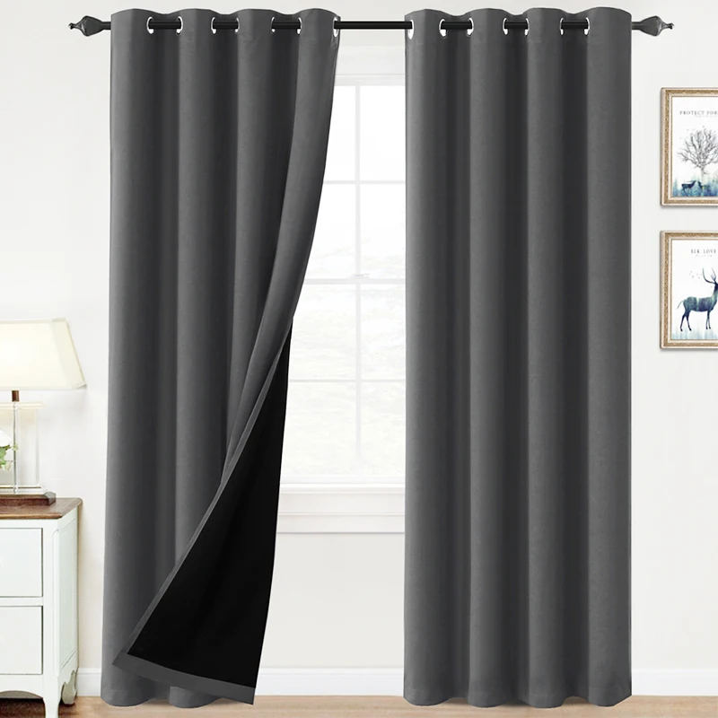 Thermal Insulated 100% Blackout Curtains for Bedroom with Black Liner Full Room Darkening Noise Reducing Grommet Curtain Panels