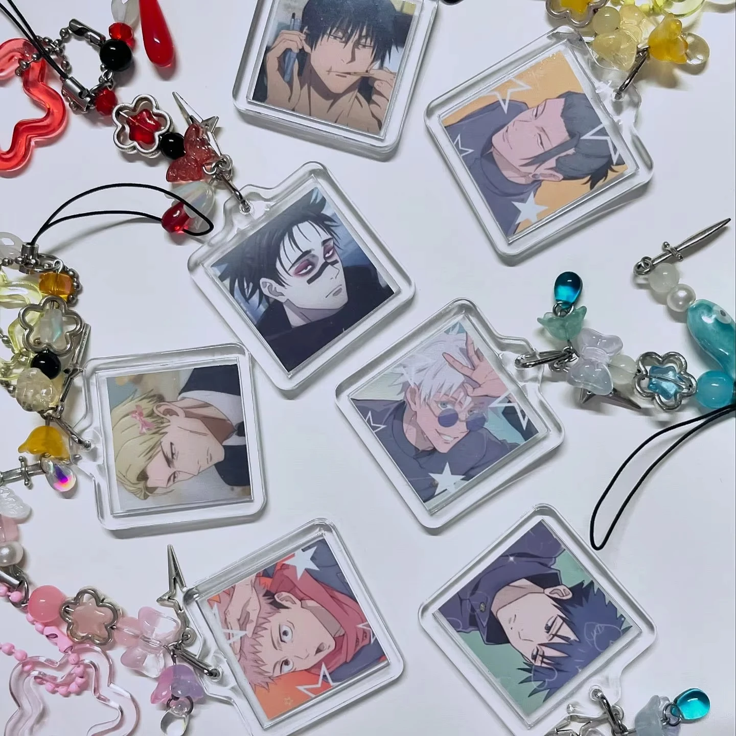 Chaveiro de Amizade Anime Jujutsu Kaisen Gojo Satoru Inumaki Toge com Foto, Acessórios Gojo para Celular e Bolsa