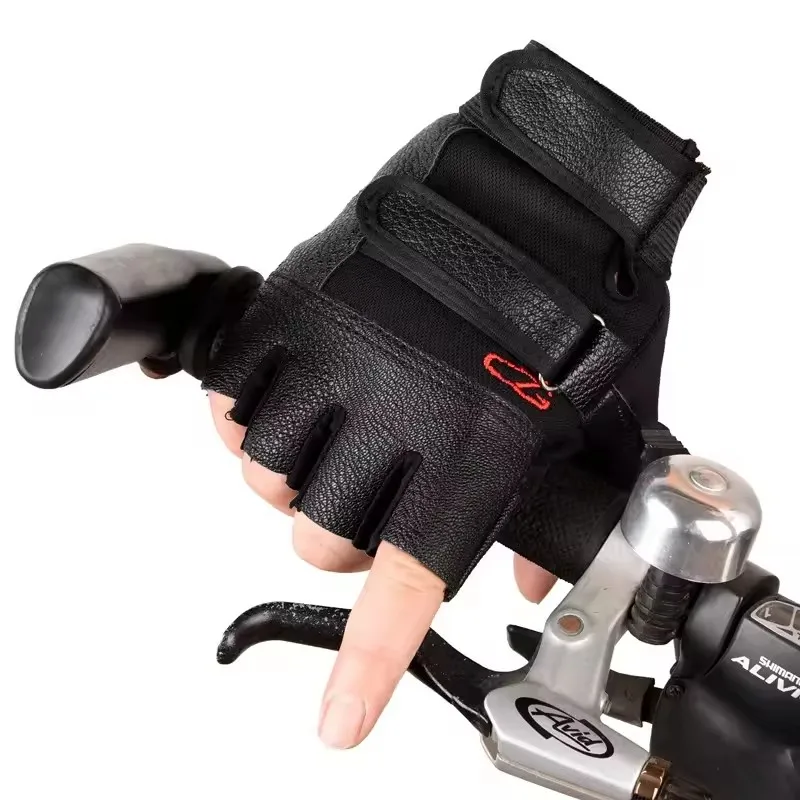 Herren Halbfinger Leder Fitness Handschuhe Fahrrad Sport Handschuhe Gym Übung Männer Schwarz Nieten Punk Handschuhe