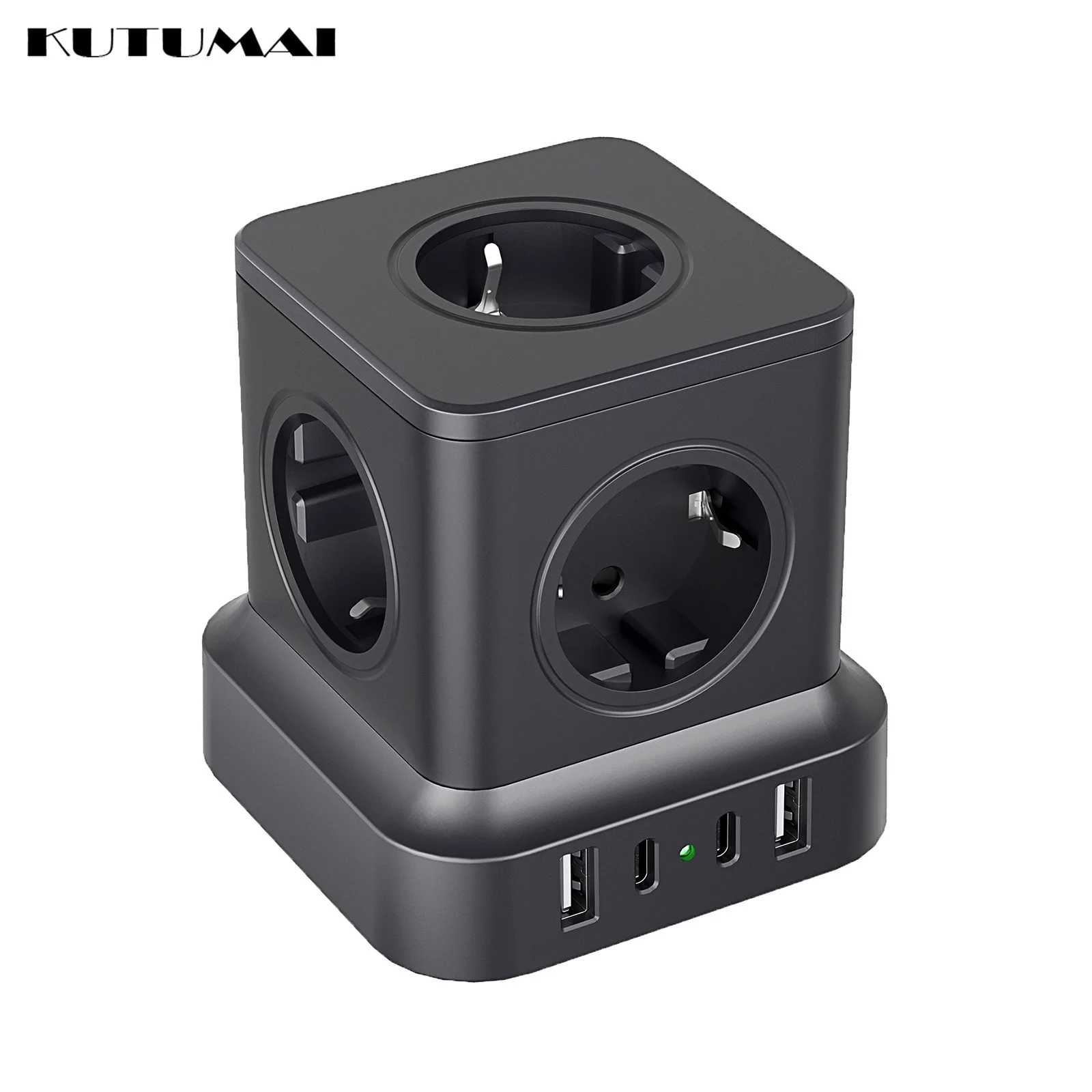 6 In 1 Power Strip Cube with 2 USB-A 2 USB-C and 2 m Cable Multiple Socket 5 Way Socket Travel Socket with Switch