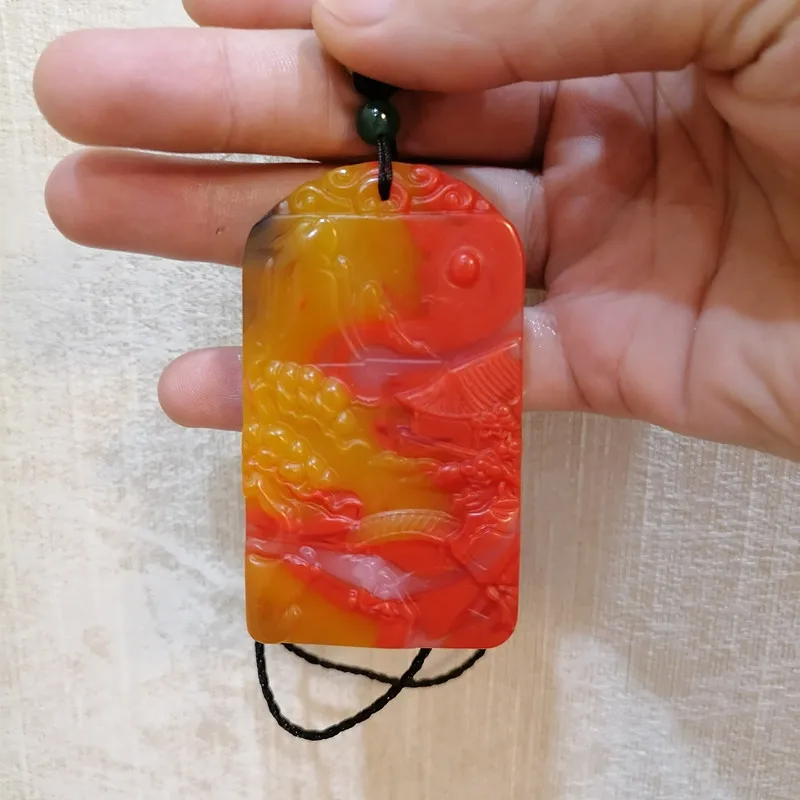 

Natural Color Hand Carved Landscape Jade Pendant, Fashionable Boutique Jewelry, Men's and Women's Landscape Painting Necklace