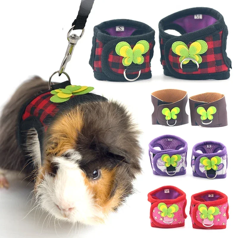 Small Pet Two-legged Chest Strap Outdoor Traction Rope Leash Clothes For Chinchilla Dutch Guinea Pig Breathable Denim Corset